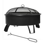 Outsunny 2-in-1 Outdoor Fire Pit with Cooking Grate Steel BBQ Grill Firepit Bowl with Spark Screen Cover, Fire Poker for Backyard Bonfire Patio
