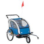 HOMCOM Bike Trailer 2-Seater Child Stroller for Bicycle Baby Jogger with Removable Canopy Storage Pocket Outdoor Steel Frame Blue