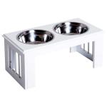 PawHut Stainless Steel Raised Dog Feeding Bowls with Stand for Small Dogs Elevated Twin Pet Bowls Water Food Feeder 58.4L x 30.5W x 25.4H cm - White