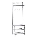 HOMCOM Entryway Multipurpose Metal Cloth Stand 3 Tier Shoe Rack w/ 5 Hooks - White(c-2)