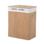 HOMCOM 100L Collapsible Natural Wood Laundry Hamper Organizer Clothes Washing Basket Bin Storage Box w/Lid Removable Lining 52x32x63cm, Wood Color