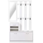 HOMCOM 2PC Shoes Storage Chest Cloths Rack Unit w/Mirror Multiple Shelves Large Storage Capacity Shoes Cabinet 6 Hooks Cloth Rack White