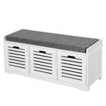 HOMCOM Upholstered Shoe Changing Bench Stool Living Room Organizer Linen Fabric Cushioned Seat Home Entryway Furniture with 3 drawer