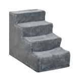 Pawhut Pet Stairs Dogs Cats Ladders Ramp 4 Step Removable Cover Portable Sturdy for Dogs and Cats,Grey