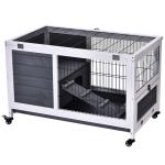 PawHut Portable Indoor Wooden Rabbit Hutch Guinea Pigs House Bunny Small Animal Cage Openable Roof Enclosed Run 90 x 53 x 59 cm