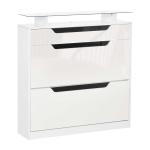 HOMCOM Shoe Cabinet with 3 Drawers Storage Cupboard Tipping Bucket with Flip Door Glass Top Adjustable Shelf Large-Capacity for 14 Pairs Gloss White