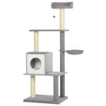 PawHut Multi-level Cat Tree with Sisal-Covered Scratching Posts, House and Baskets Activity Center for kittens Cat Tower Furniture Grey White(c-6)