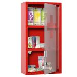 kleankin First Aid Medicine Cabinet with 3 Shelves, Wall Mounted Medicine Storage with Locking Door Stainless Steel & Frosted Glass Home Office Red