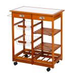 HomCom 29-Inch Portable Rolling Tile Top Kitchen Trolley Cart with 6-Bottle Wine Rack