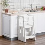HOMCOM Kids Step Stool Adjustable Standing Platform Toddler Kitchen Stool -Standing Tower for Kids Kitchen Counter Learning with Three Adjustable Heights, White