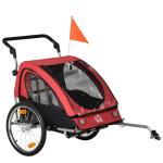HOMCOM Child Bike Trailer 2 In1 Foldable Baby Stroller 2-Seater Transport Carrier with Adjustable Handlebar Storage Bag Reflector Flag 160L x 84W x 106H cm Red