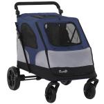 PawHut Dog Stroller Foldable Pet Trolley Pushchair Carrier Adjustable Handlebar for Medium Large Dogs Blue