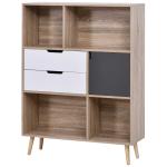 HOMCOM 3-Tier Wooden Storage Cabinet Display Shelf Cupboard with 2 Drawer & Anti Tilt Brace Wooden Color Grey White