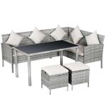 Outsunny 5 Piece Modern Outdoor Patio Rattan Wicker Furniture Patio Dining Table Stool Chaise Lounge Set(c-5)