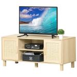 HOMCOM Modern TV Stand for TVs up to 50'' Flat Screen, TV Storage Cabinet with 2 Rattan Doors, Cable Holes, Rustic TV Console Table, Living Room Bedroom and Office