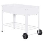 Outsunny Metal Raised Flower Bed Outdoor Planter Trolley Elevated Garden Plant Box w/ Storage Shelf Wheels