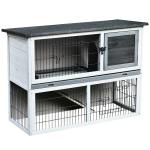 PawHut 2-Tier Wooden Rabbit Hutch Bunny Cage Backyard w/ Ramp Outdoor Run Built-in Tray Openable Roof Small Animal House 108 x 45 x 78 cm