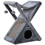 PawHut Two Tier Cat Tree Play Rest Activity Tower Plush Folding Relax Center w/ Scratching Post Hammock Pom Poms Grey