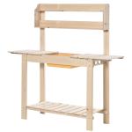 Outsunny Garden Potting Bench w/ Sliding Tabletop, Wooden Workstation w/ Dry Sink, Outdoor Workbench Potting Table w/ Storage Shelf & Hooks, Natural