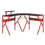 HOMCOM Gaming Desk L-Shaped Corner Computer Table for Home Office PC Workstations with Adjustable Monitor Stand Cup Holder Headphone Hook 125x125x75cm, Red