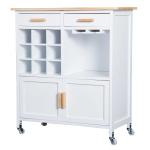 HOMCOM Rolling Kitchen Cart Sideboard Island Portable Serving Utility Storage Display Cabinet Trolley Wood Drawers Doors on Wheels w/Wine Racks