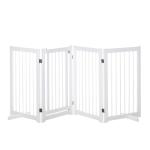 PawHut Wooden Freestanding Pet Gate 4 Panels 91cm Foldable Dog Safety Fence with 2 Support Feet Walk-through Door for Doorway Stairs White