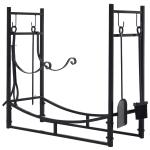 Outsunny Firewood Stand Log Rack Holder 84cm with 4-PC Fireplace Tools Set, Indoor Outdoor, Metal, Black