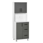 HOMCOM Modern Kitchen Cupboard with Storage Cabinet Hutch ,2 Cabinets, 3 Drawers and Open Countertop, Grey