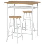 HOMCOM Bar Table Set, Bar Set-1 Bar Table and 2 Stools with Metal Frame Footrest and Storage Shelf, for Kitchen, Dining Room, Pub, Cafe, White and Oak