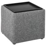 HOMCOM Modern Fabric Storage Ottoman Footrest with Removable Lid, Wood Top Side Desk, Rasied Feet for Living Room, Entryway, Dark Grey
