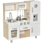 HOMCOM Kids Wooden Pretend Play Toy Kitchen Cooking Set Role Play Phone for Boys Girls White