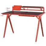 HOMCOM Gaming Desk Computer Table Gamer Workstation with Monitor Shelf, Gamepad Rack, Cup Holder, Headphone Hook, Cable Basket, Black Red