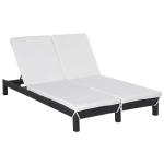 Outsunny 2 Person Rattan Wicker Adjustable Chaise Lounge Chair with Cushions Black/Cream White