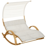 Outsunny Patio Double Chaise Rocking Wood Larch Hammock w/ Canopy Shade and Headrest Sun Lounger Indoor&Outdoor, Beige