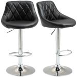 HOMCOM Bar Stool Set of 2 Swivel Chairs PU Leather Adjustable Height Armless Barstool with Back, Footrest, Black