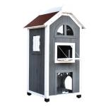 PawHut Solid Wood Cat Condos Natural Water Proof Outdoor 2-Floor Pet Shelter