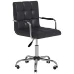 HOMCOM Mid Back PU Leather Home Office Desk Chair Swivel Computer Salon Stool with Arm, Wheels, Height Adjustable, Black