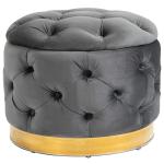 HOMCOM Round Velvet-Touch Storage Stool Ottoman Button Tufted Footrest with Removable Lid