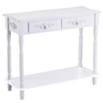 HOMCOM Wooden Console Table with 2 Drawers and 1 Storage Shelf for Living Room Entryway, White(c-1)