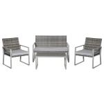 Outsunny 5 Piece Modern Outdoor Patio Rattan Wicker Furniture Patio Dining Table Stool Chaise Lounge Set(c-2)