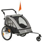 HOMCOM Child Bike Trailer 2 In1 Foldable Baby Stroller 2-Seater Transport Carrier with Adjustable Handlebar Storage Bag Reflector Flag Grey