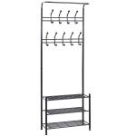 HOMCOM Coat Rack Stand Hall Tree Hallway Furniture with 18 Hooks 3-Tier Shoe Rack Metal Frame for Entryway Bedroom Living Room Black