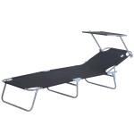 Outsunny Reclining Chair Folding Lounger Seat with Sun Shade Awning Beach Garden Outdoor Patio Recliner Adjustable (Black)