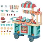 HOMCOM 50 Pcs Kids Fast Food Shop Cart Pretend Playset Kitchen Supermarket Toys Trolley Set with Play Food Money Cash Register Accessories Gift for Boys Girls Age 3-6