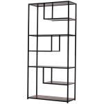 HOMCOM Wood Shelf Bookcase Industrial Style Stand 6-Staggered Shelf Living Room Display Rack Organiser