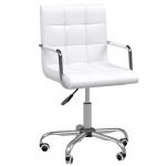 HOMCOM Mid Back PU Leather Home Office Desk Chair Swivel Computer Salon Stool with Arm, Wheels, Height Adjustable, White