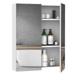 HOMCOM Wall Mount Mirror Cabinet Wood Bathroom Storage Shelf Double Door Cupboard Adjustable (60Wx15Dx75H (cm))
