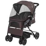 PawHut Pet Stroller Foldable Design for Dogs Cats Travel Carrier Bag 4-Wheel Carring Case with Storage Basket Zipper Universal Wheel Brown Black