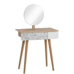 HOMCOM Dressing Table for Bedroom Dressing Table Vanity Table with Mirror Drawer Light Luxury Style MDF Pine Wood Pink 76 x 48 x 123.5 cm(c-3)