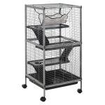 PawHut Rolling Small Animal Cage Pet Mink Chinchilla Small Cat Hutch Pet Play House with Platform, Ramp,Removable Tray